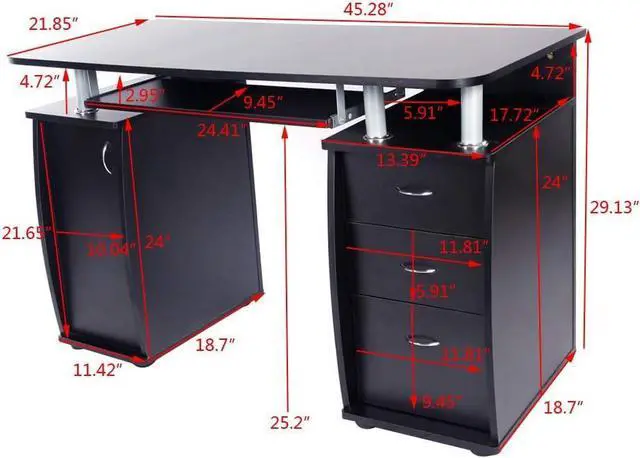 Alt view image 3 of 6 - Karl home Computer Desk with Drawers & Storage Cabinet, Small Office Desk PC Laptop Workstation for Home, Studio, Office, Apartment, Black