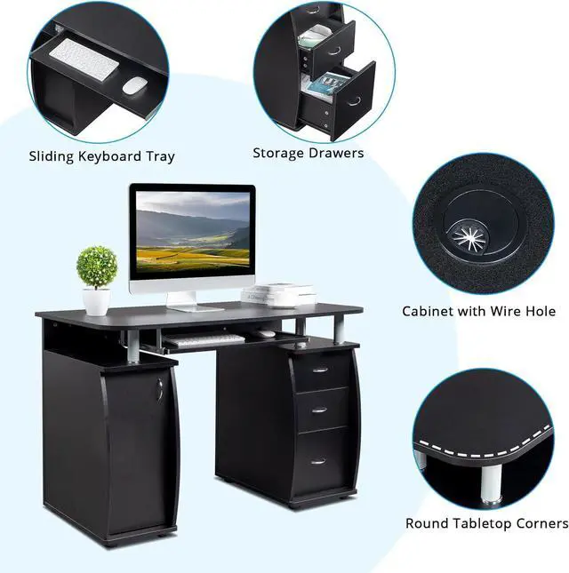 Alt view image 4 of 6 - Karl home Computer Desk with Drawers & Storage Cabinet, Small Office Desk PC Laptop Workstation for Home, Studio, Office, Apartment, Black