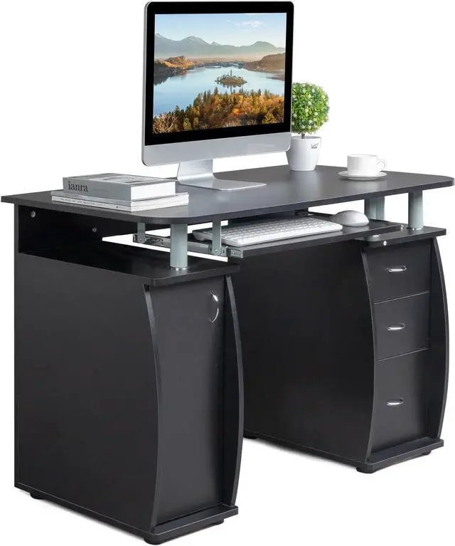 Alt view image 5 of 6 - Karl home Computer Desk with Drawers & Storage Cabinet, Small Office Desk PC Laptop Workstation for Home, Studio, Office, Apartment, Black