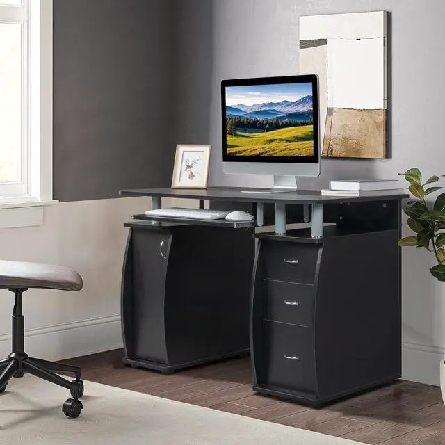 Alt view image 6 of 6 - Karl home Computer Desk with Drawers & Storage Cabinet, Small Office Desk PC Laptop Workstation for Home, Studio, Office, Apartment, Black