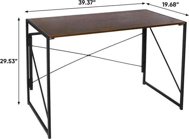 Alt view image 3 of 7 - SUPER DEAL 40 inch Folding Computer Writing Desk Wood and Metal Study Desk, PC Laptop Home Office Study Table, Espresso