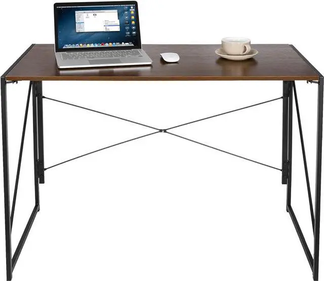 Alt view image 7 of 7 - SUPER DEAL 40 inch Folding Computer Writing Desk Wood and Metal Study Desk, PC Laptop Home Office Study Table, Espresso