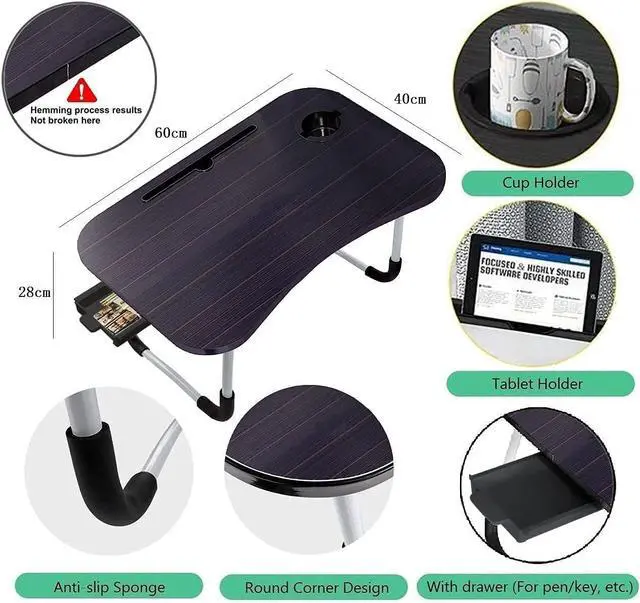 Alt view image 3 of 6 - Foldable Bed Table for Laptop,Laptop Desk Table Stand for Bed,Laptops Bed Tray Tables with Storage Drawer-Cup Holder, Portable Lap Desk Stand for Writing Reading Eating Sofa Couch