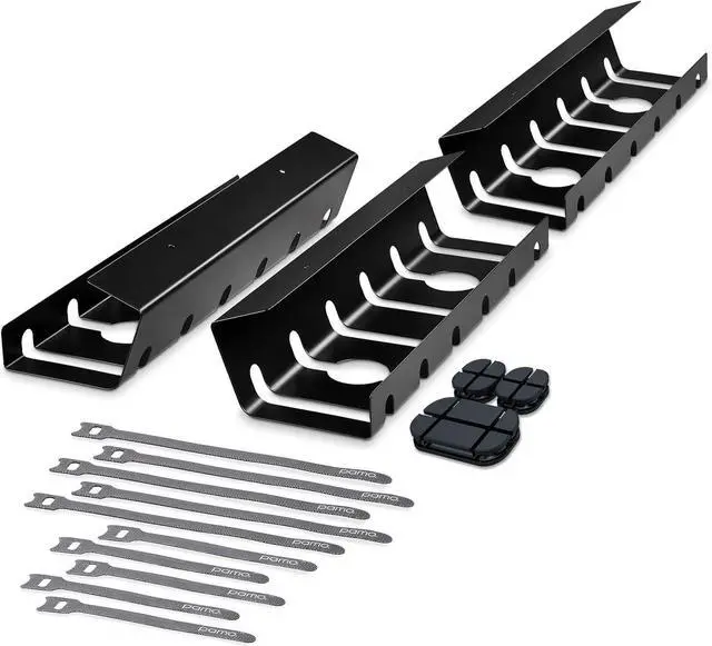 Alt view image 4 of 7 - PAMO Cable Management Under Desk for Easy mounting Under-Table I Set of 3 - with 10X Cable Ties I Desk Organizer for Office/Home Office Table Thoughtful Cable Tray Holder