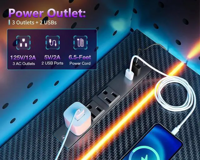 Alt view image 4 of 7 - MOTPK 32 Inch Small Gaming Desk with LED Lights & Power Outlet, Computer Desk for Small Space, Gaming Table with Carbon Fiber Texture, Kids Desk Gift for Boys Men, Black