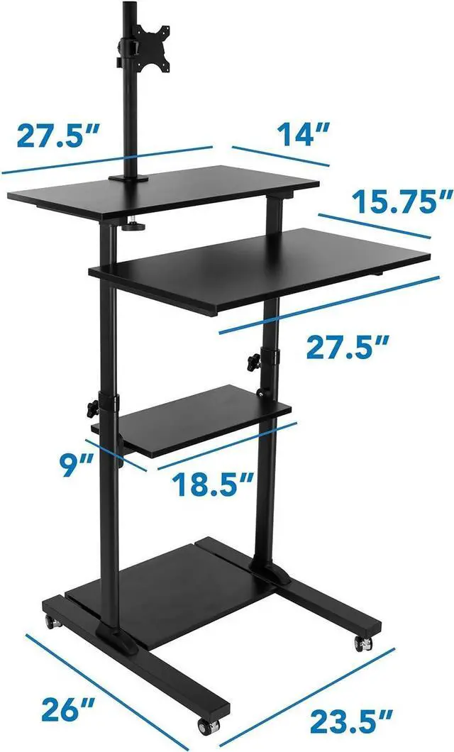 Alt view image 3 of 7 - Mount-It Mobile Stand Up Desk / Height Adjustable Computer Work Station Rolling Presentation Cart With Monitor Arm (MI-7942B), Black