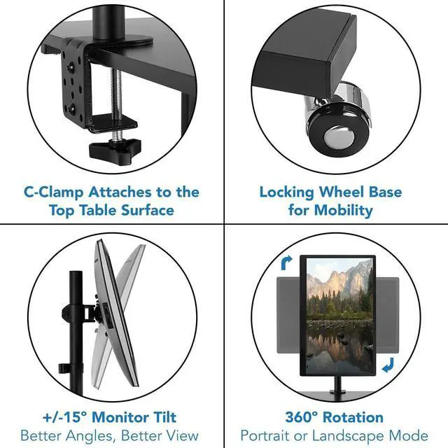 Alt view image 4 of 7 - Mount-It Mobile Stand Up Desk / Height Adjustable Computer Work Station Rolling Presentation Cart With Monitor Arm (MI-7942B), Black