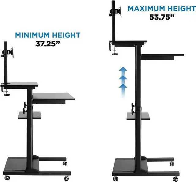 Alt view image 6 of 7 - Mount-It Mobile Stand Up Desk / Height Adjustable Computer Work Station Rolling Presentation Cart With Monitor Arm (MI-7942B), Black