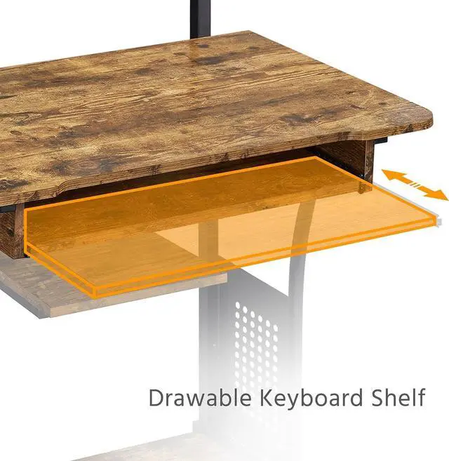 Alt view image 7 of 7 - Yaheetech 3 Tiers Rolling Computer Desk with Keyboard Tray and Printer Shelf for Home Office, Mobile Computer Desk for Small Space, Retro Computer Table Compact PC Laptop Workstation, Rustic Brown