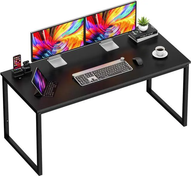 Main image of SUPER DEAL Computer Desk 55 Inch Modern Sturdy Office Desk PC Laptop Notebook Simple Writing Table for Home Office Workstation, Black