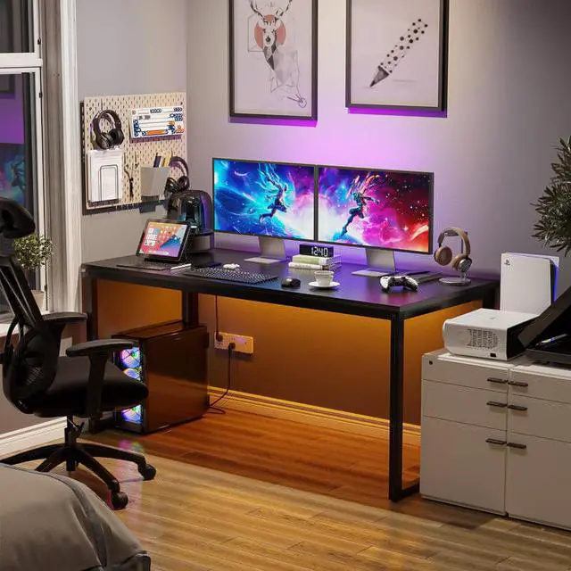 Alt view image 2 of 7 - SUPER DEAL Computer Desk 55 Inch Modern Sturdy Office Desk PC Laptop Notebook Simple Writing Table for Home Office Workstation, Black