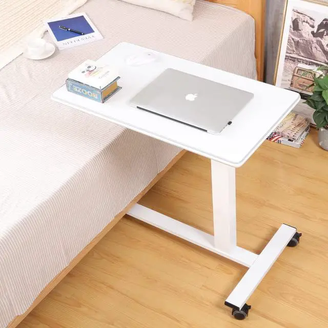 Main image of TigerDad Pneumatic Adjustable Overbed Table with Gas Spring Riser | Medical Adjustable Bed Side Table with Wheels | Portable Standing Desk for Laptop Computer with Large Work Space 30.7"x 17"