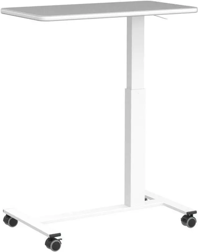 Alt view image 2 of 7 - TigerDad Pneumatic Adjustable Overbed Table with Gas Spring Riser | Medical Adjustable Bed Side Table with Wheels | Portable Standing Desk for Laptop Computer with Large Work Space 30.7"x 17"