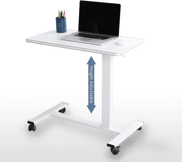 Alt view image 5 of 7 - TigerDad Pneumatic Adjustable Overbed Table with Gas Spring Riser | Medical Adjustable Bed Side Table with Wheels | Portable Standing Desk for Laptop Computer with Large Work Space 30.7"x 17"