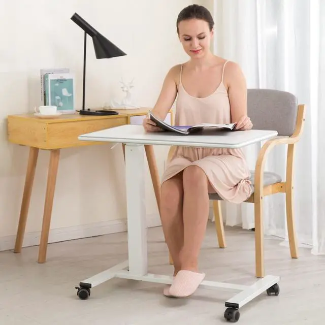 Alt view image 6 of 7 - TigerDad Pneumatic Adjustable Overbed Table with Gas Spring Riser | Medical Adjustable Bed Side Table with Wheels | Portable Standing Desk for Laptop Computer with Large Work Space 30.7"x 17"