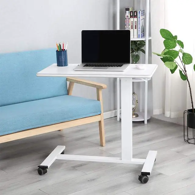 Alt view image 7 of 7 - TigerDad Pneumatic Adjustable Overbed Table with Gas Spring Riser | Medical Adjustable Bed Side Table with Wheels | Portable Standing Desk for Laptop Computer with Large Work Space 30.7"x 17"