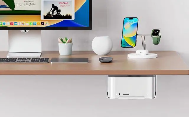 Alt view image 3 of 7 - Under Desk Mount for Apple Mac Studio M1 M2 M3 M4, Mac Mini (2010-2023) - Dust-Free, Clutter-Free, Scratch-Free, Aluminum, Quick Removal & Easy Installation