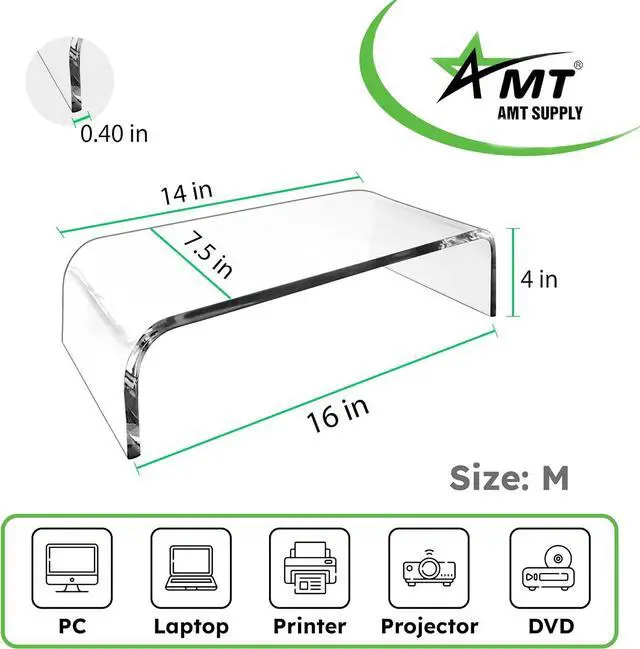 Alt view image 2 of 6 - AMT Premium Acrylic Clear Monitor Riser Laptop/PC/Multimedia Monitor Stand for Home Office (Medium)