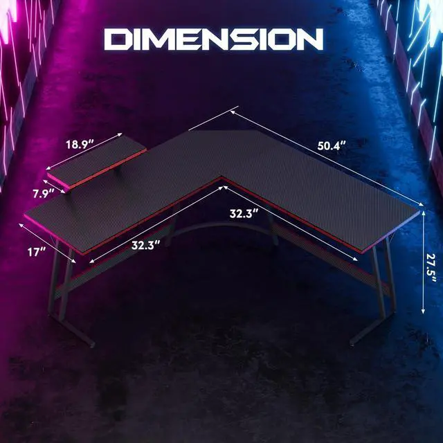 Alt view image 3 of 7 - JUMMICO L Shaped Gaming Desk, 51 Inch Pc Corner Table, Computer Corner Desk with Monitor Stand for Home Office Sturdy Writing Workstation (Large, Black)