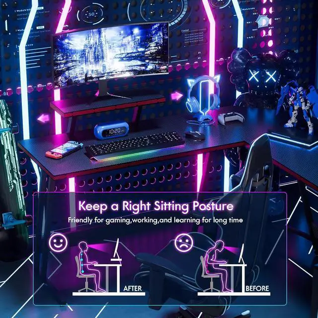 Alt view image 6 of 7 - JUMMICO L Shaped Gaming Desk, 51 Inch Pc Corner Table, Computer Corner Desk with Monitor Stand for Home Office Sturdy Writing Workstation (Large, Black)