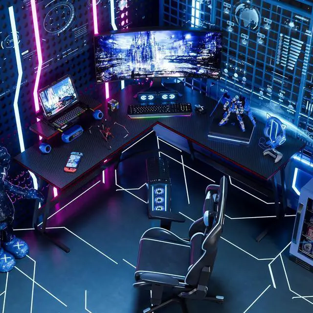 Alt view image 7 of 7 - JUMMICO L Shaped Gaming Desk, 51 Inch Pc Corner Table, Computer Corner Desk with Monitor Stand for Home Office Sturdy Writing Workstation (Large, Black)