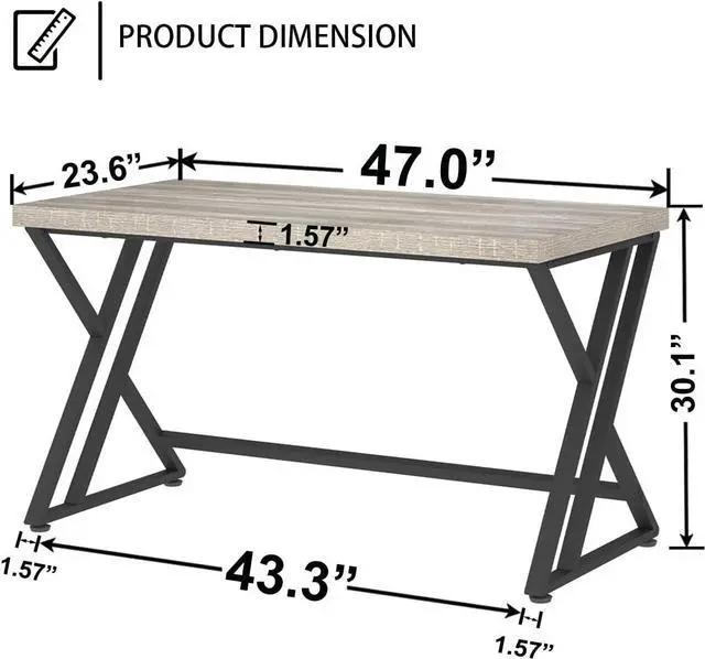 Alt view image 3 of 7 - LVB Grey Desk, Industrial Wood Home Office Computer Desk for Bedroom, Farmhouse Metal Wooden Study Work PC Gaming Writing Table, Modern Simple Executive Writing Desk, 47 Inch, Light Gray