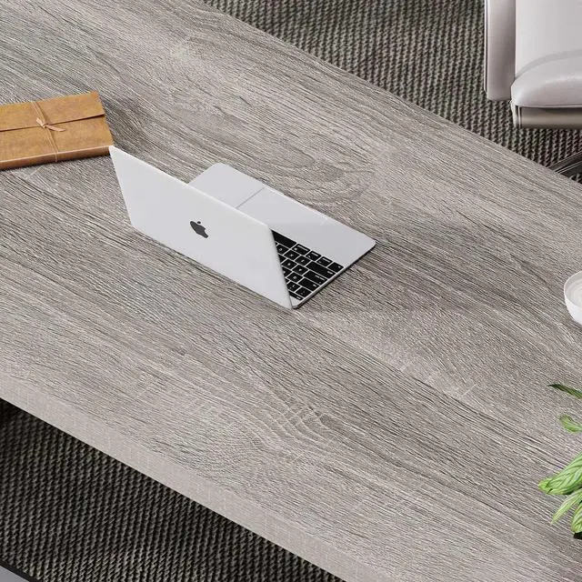 Alt view image 5 of 7 - LVB Grey Desk, Industrial Wood Home Office Computer Desk for Bedroom, Farmhouse Metal Wooden Study Work PC Gaming Writing Table, Modern Simple Executive Writing Desk, 47 Inch, Light Gray