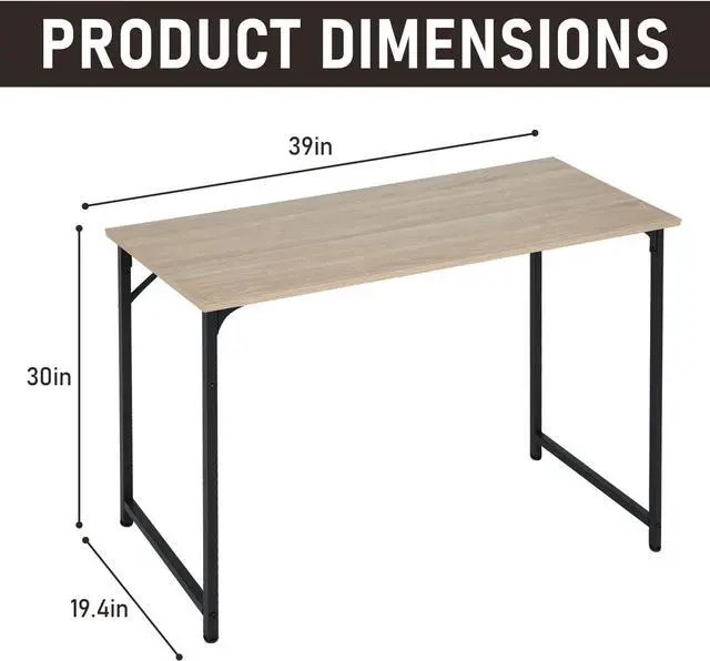Alt view image 3 of 7 - 39 inch Computer Desk Home Office Desk Writing Study Table Modern Simple Style PC Desk with Metal Frame Gaming Desk Workstation for Small SpaceNature
