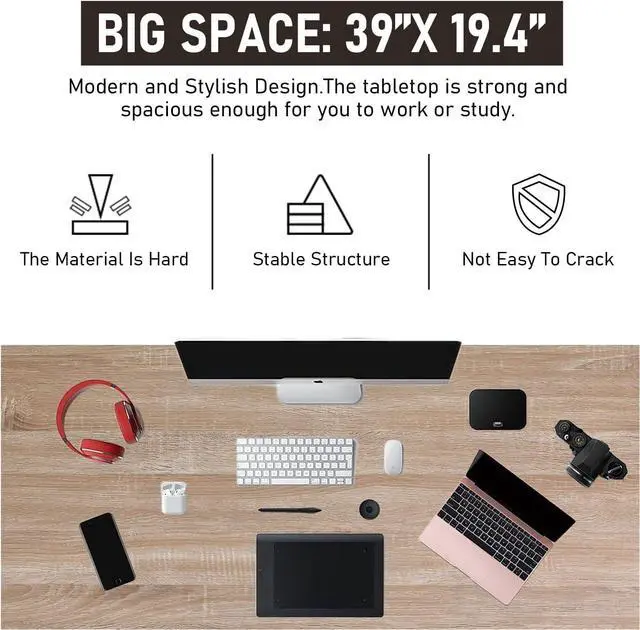 Alt view image 5 of 7 - 39 inch Computer Desk Home Office Desk Writing Study Table Modern Simple Style PC Desk with Metal Frame Gaming Desk Workstation for Small SpaceNature