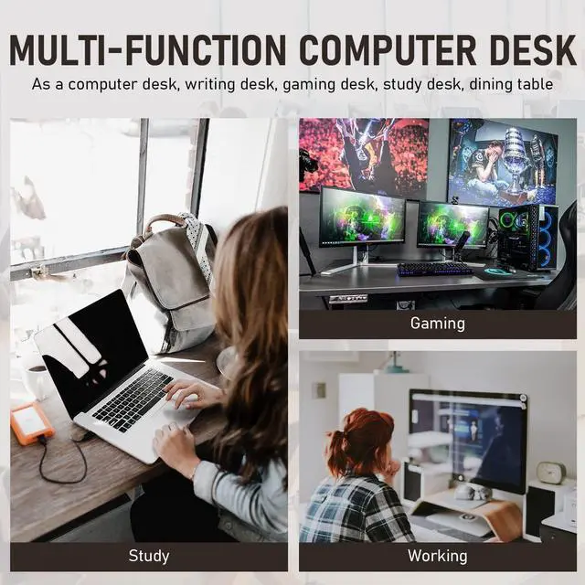 Alt view image 6 of 7 - 39 inch Computer Desk Home Office Desk Writing Study Table Modern Simple Style PC Desk with Metal Frame Gaming Desk Workstation for Small SpaceNature