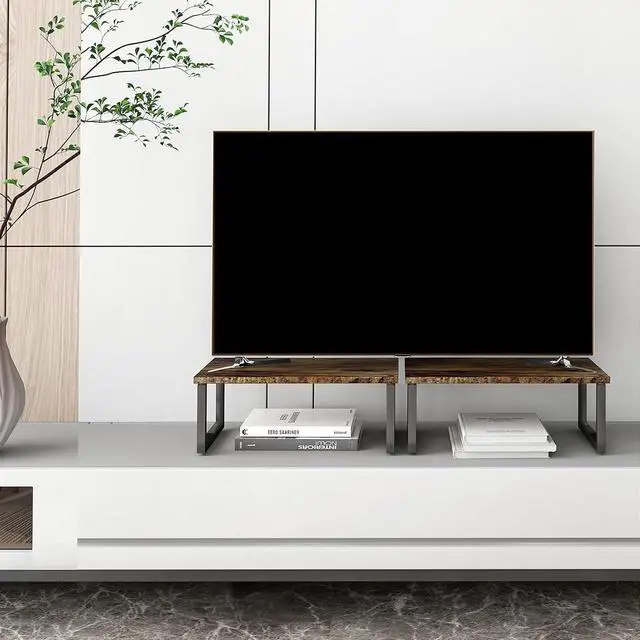 Alt view image 7 of 7 - Simple Trending 2 Pack Monitor Stand Riser, Wood Desk Storage Organizer for Office Laptop, Computer, Antique Brown