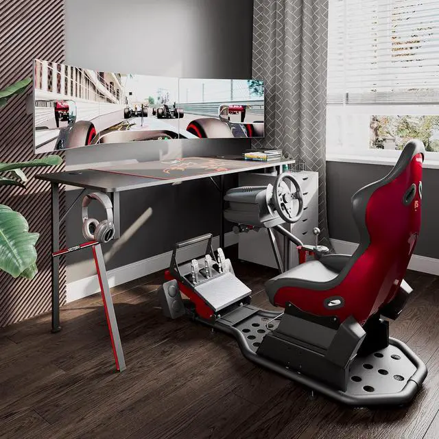 Alt view image 2 of 7 - EE EUREKA ERGONOMIC Gaming Desk 55", K Shaped Large Gaming Computer Desk Home Office PC Gamer Desk Table with Mouse Pad Headphone Hook Cup Holder, Black