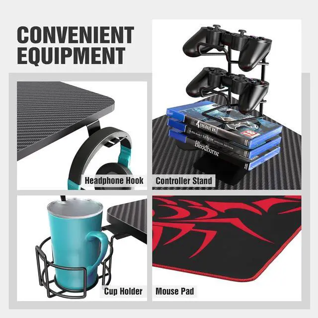 Alt view image 5 of 7 - EE EUREKA ERGONOMIC Gaming Desk 55", K Shaped Large Gaming Computer Desk Home Office PC Gamer Desk Table with Mouse Pad Headphone Hook Cup Holder, Black