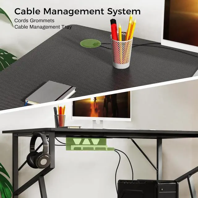 Alt view image 6 of 7 - EE EUREKA ERGONOMIC Gaming Desk 55", K Shaped Large Gaming Computer Desk Home Office PC Gamer Desk Table with Mouse Pad Headphone Hook Cup Holder, Black