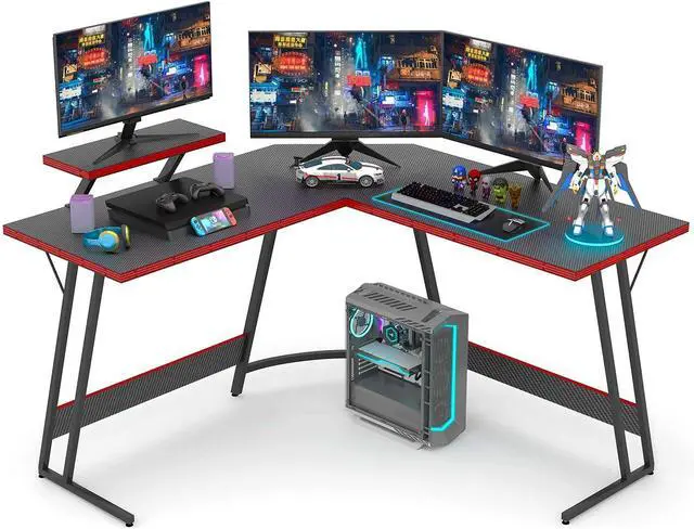 Main image of Devoko L Shaped Gaming Desk Computer Desk 51 Office Corner Desk with Monitor Stand Home Gaming Writing Study Table Workstation (Carbon Fibre Black)