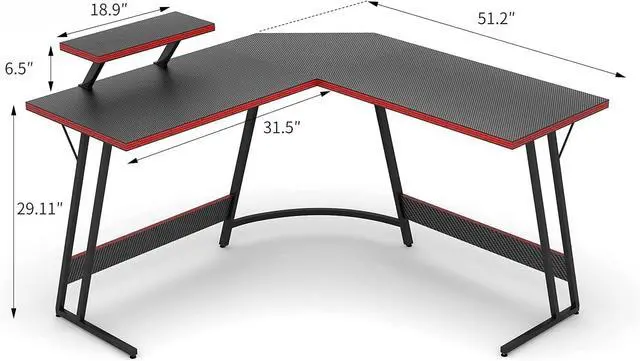 Alt view image 3 of 7 - Devoko L Shaped Gaming Desk Computer Desk 51 Office Corner Desk with Monitor Stand Home Gaming Writing Study Table Workstation (Carbon Fibre Black)