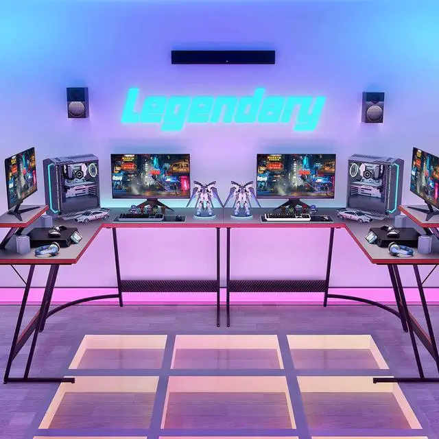 Alt view image 5 of 7 - Devoko L Shaped Gaming Desk Computer Desk 51 Office Corner Desk with Monitor Stand Home Gaming Writing Study Table Workstation (Carbon Fibre Black)