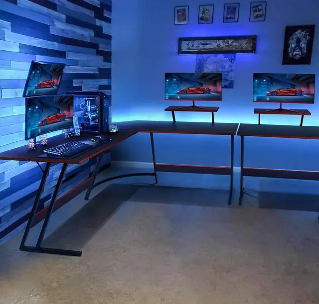 Alt view image 2 of 6 - Homall L Shaped Gaming Desk Computer Corner Desk PC Gaming Desk Table with Large Monitor Riser Stand for Home Office Sturdy Writing Workstation (Black, 51 Inch)