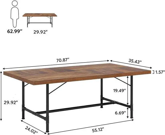 Alt view image 3 of 7 - Tribesigns 6FT Conference Table, Rustic Rectangle 70.8" W x 35.4" D Meeting Table, Modern Seminar Table Boardroom Desk for Office Meeting Conference Room (6ft, Rustic)