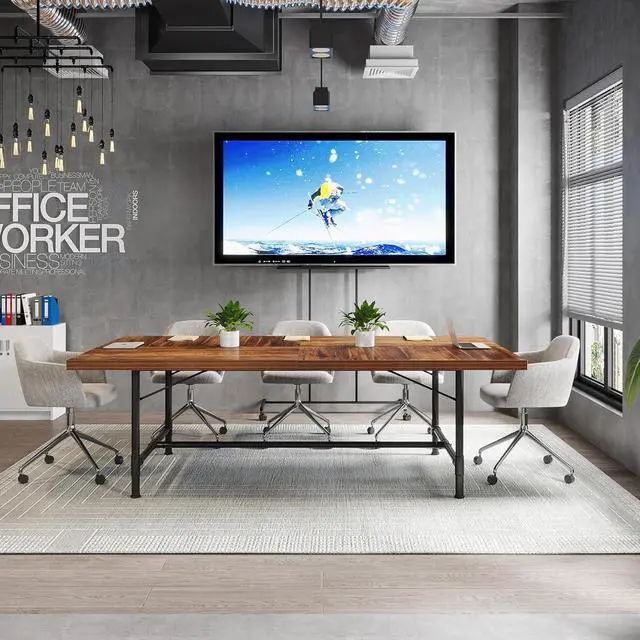 Alt view image 4 of 7 - Tribesigns 6FT Conference Table, Rustic Rectangle 70.8" W x 35.4" D Meeting Table, Modern Seminar Table Boardroom Desk for Office Meeting Conference Room (6ft, Rustic)