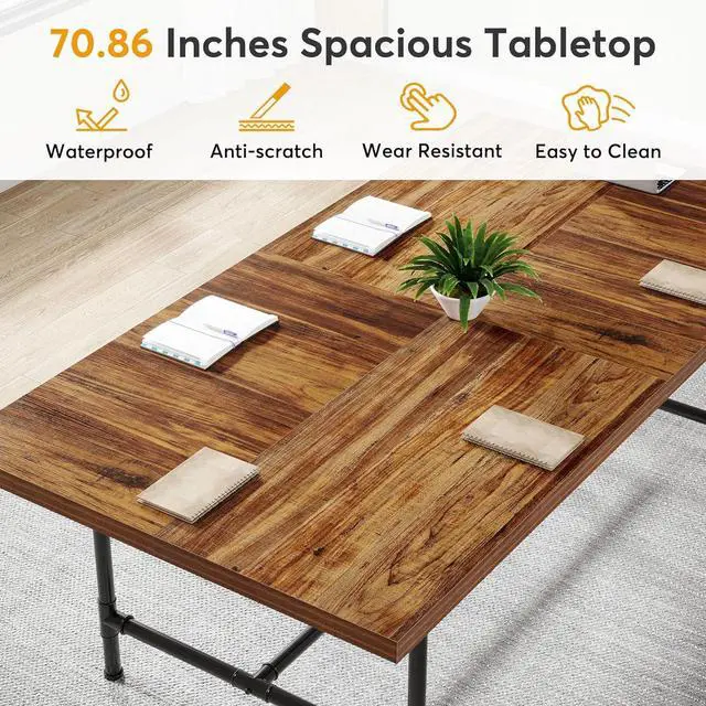 Alt view image 7 of 7 - Tribesigns 6FT Conference Table, Rustic Rectangle 70.8" W x 35.4" D Meeting Table, Modern Seminar Table Boardroom Desk for Office Meeting Conference Room (6ft, Rustic)