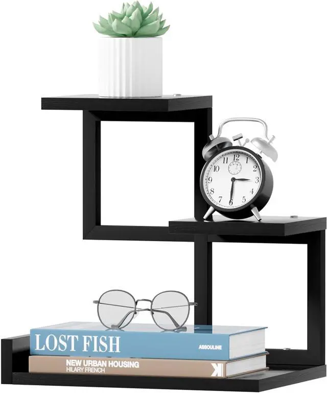Main image of Gannyfer Wood Desktop Shelf - Freestanding Small Bookshelf Desk Supplies Organizers, 3 Tier Storage Display Rack Office Decor, Stand Shelves with Metal Frame for Books/Plants/Toys(Black)