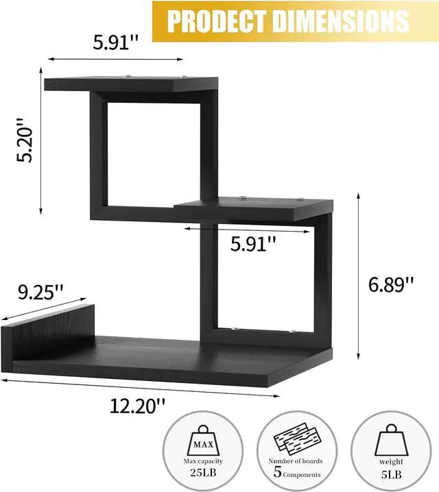 Alt view image 3 of 7 - Gannyfer Wood Desktop Shelf - Freestanding Small Bookshelf Desk Supplies Organizers, 3 Tier Storage Display Rack Office Decor, Stand Shelves with Metal Frame for Books/Plants/Toys(Black)