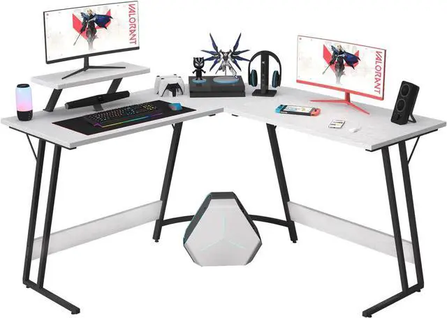 Main image of Homall L Shaped Gaming Desk Computer Corner Desk PC Gaming Desk Table with Large Monitor Riser Stand for Home Office Sturdy Writing Workstation (Classical White, 51 Inch)