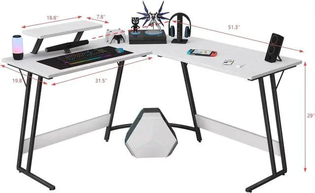 Alt view image 3 of 7 - Homall L Shaped Gaming Desk Computer Corner Desk PC Gaming Desk Table with Large Monitor Riser Stand for Home Office Sturdy Writing Workstation (Classical White, 51 Inch)