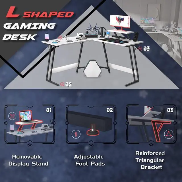 Alt view image 7 of 7 - Homall L Shaped Gaming Desk Computer Corner Desk PC Gaming Desk Table with Large Monitor Riser Stand for Home Office Sturdy Writing Workstation (Classical White, 51 Inch)