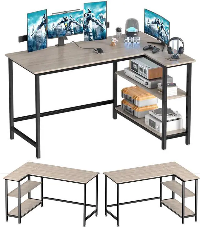 Main image of WOODYNLUX L Shaped Computer Desk - 43 Inch Home Office Desk with Shelf, Gaming Desk Corner Table for Work, Writing and Study, Space-Saving, Gray