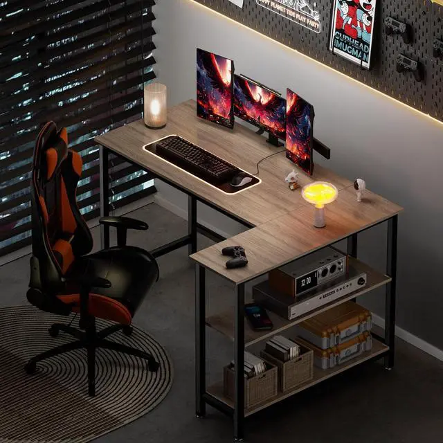 Alt view image 2 of 6 - WOODYNLUX L Shaped Computer Desk - 43 Inch Home Office Desk with Shelf, Gaming Desk Corner Table for Work, Writing and Study, Space-Saving, Gray