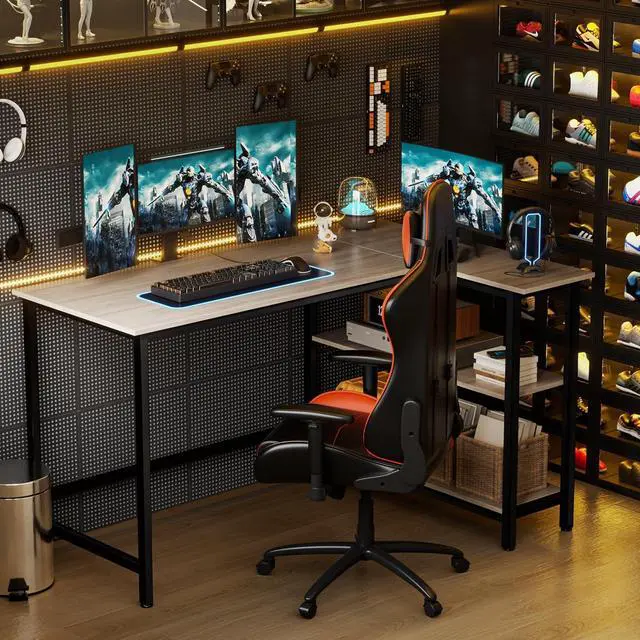 Alt view image 4 of 6 - WOODYNLUX L Shaped Computer Desk - 43 Inch Home Office Desk with Shelf, Gaming Desk Corner Table for Work, Writing and Study, Space-Saving, Gray