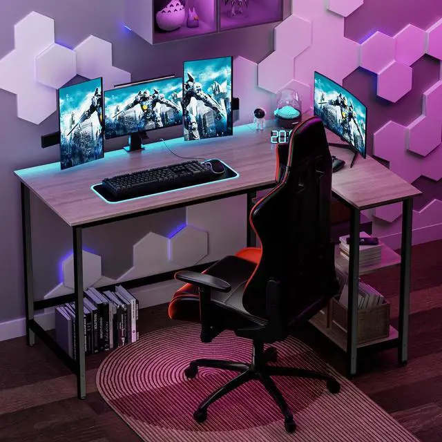 Alt view image 5 of 6 - WOODYNLUX L Shaped Computer Desk - 43 Inch Home Office Desk with Shelf, Gaming Desk Corner Table for Work, Writing and Study, Space-Saving, Gray